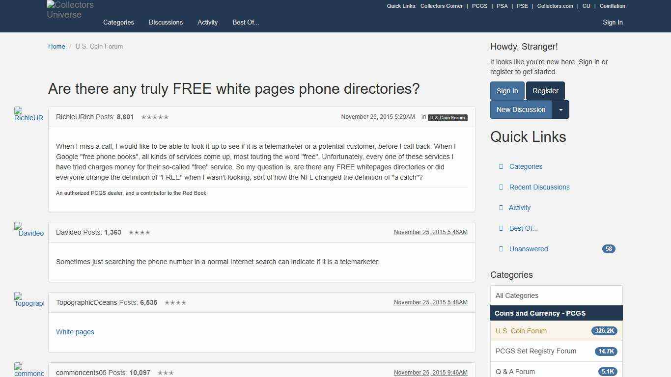 Are there any truly FREE white pages phone directories? — Collectors Universe