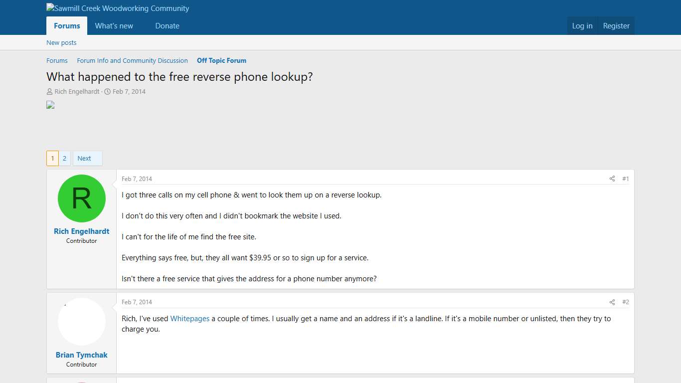 What happened to the free reverse phone lookup? | Sawmill Creek Woodworking Community